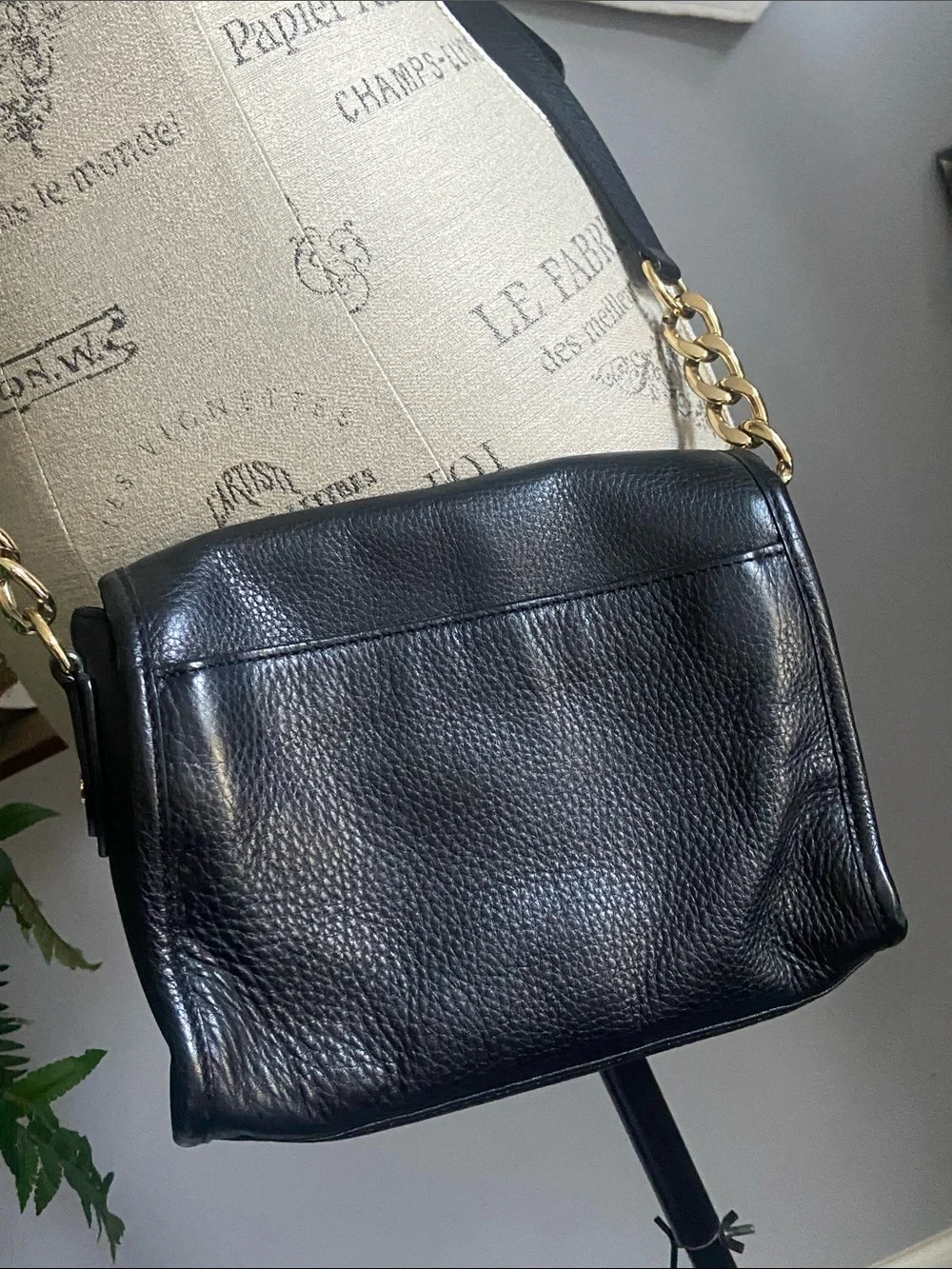 Michael Kors Black Leather Crossbody with Gold MK Emblem Purse Adj Strap